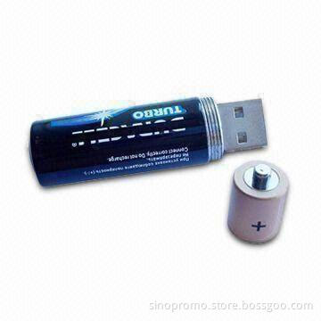 Battery-shaped Memory Stick with Metal Housing, Measures 16 x 61.8mm